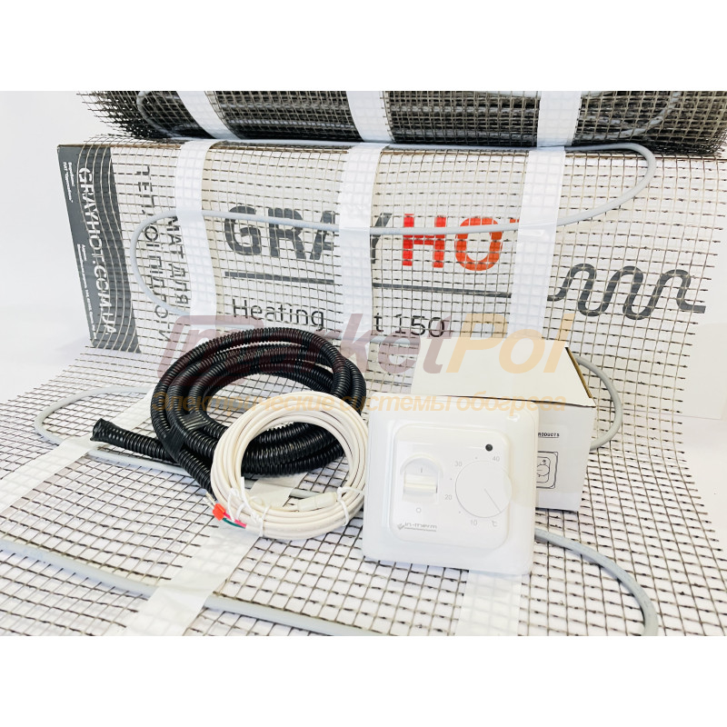 Комплект теплої підлоги під плитку нагрівальний мат GrayHot 150 Вт/м² з механічним регулятором 150 Вт