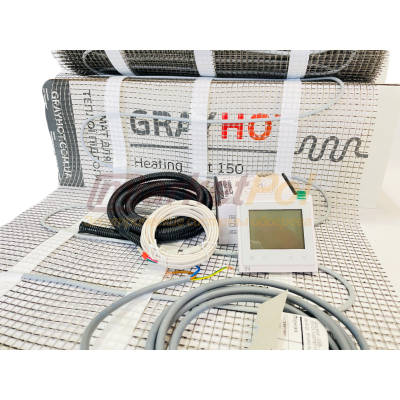 Тепла підлога під плитку нагрівальний мат GrayHot 150 Вт/м² з програмованим терморегулятором з Wi-fi. Комплект теплої підлоги gh150