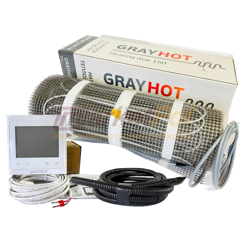 Тепла підлога під плитку нагрівальний мат GrayHot 150 Вт/м² з програмованим терморегулятором з Wi-fi. Комплект теплої підлоги gh150