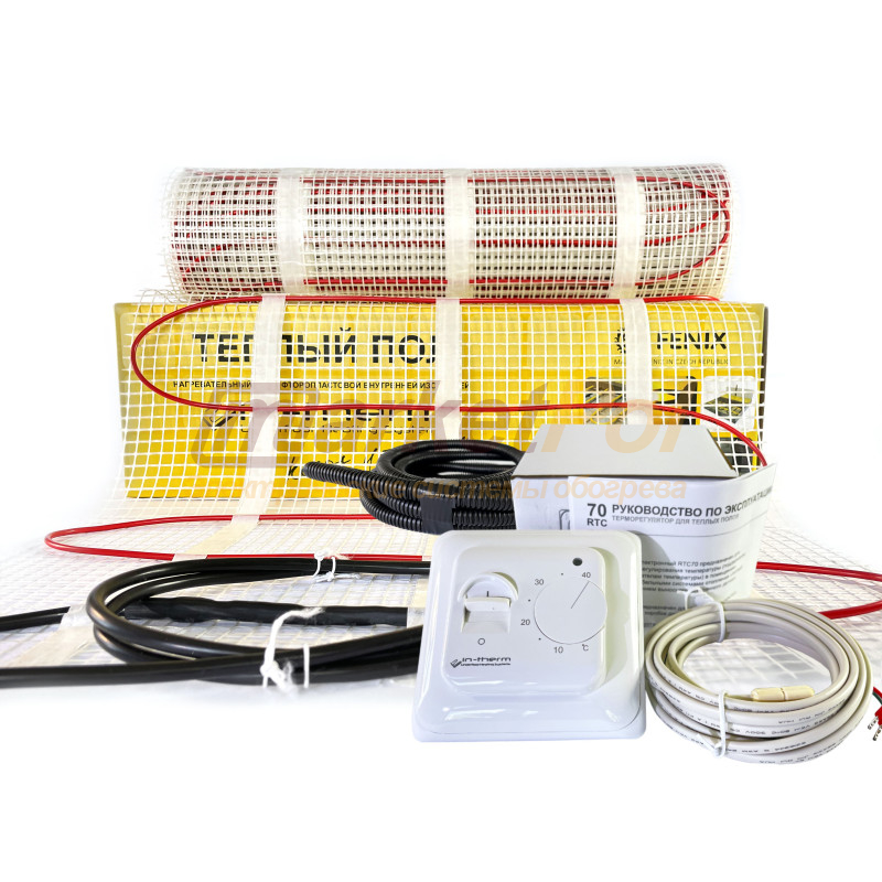Комплект теплої підлоги нагрівальний мат in-therm ECO + механічний терморегулятор. Комплект теплої підлоги eco160