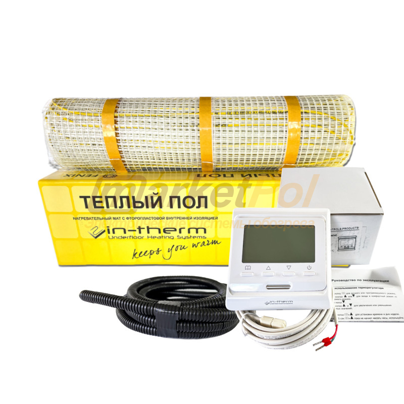 Комплект теплої підлоги. Нагрівальний мат In-Therm 200 Вт/м² з програмованим терморегулятором 200Вт/м