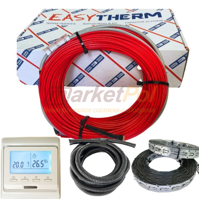 Гріючий кабель easyTherm EC 18 + програмований регулятор. Тепла підлога в стяжку EC 18 14-22м²/2430Вт
