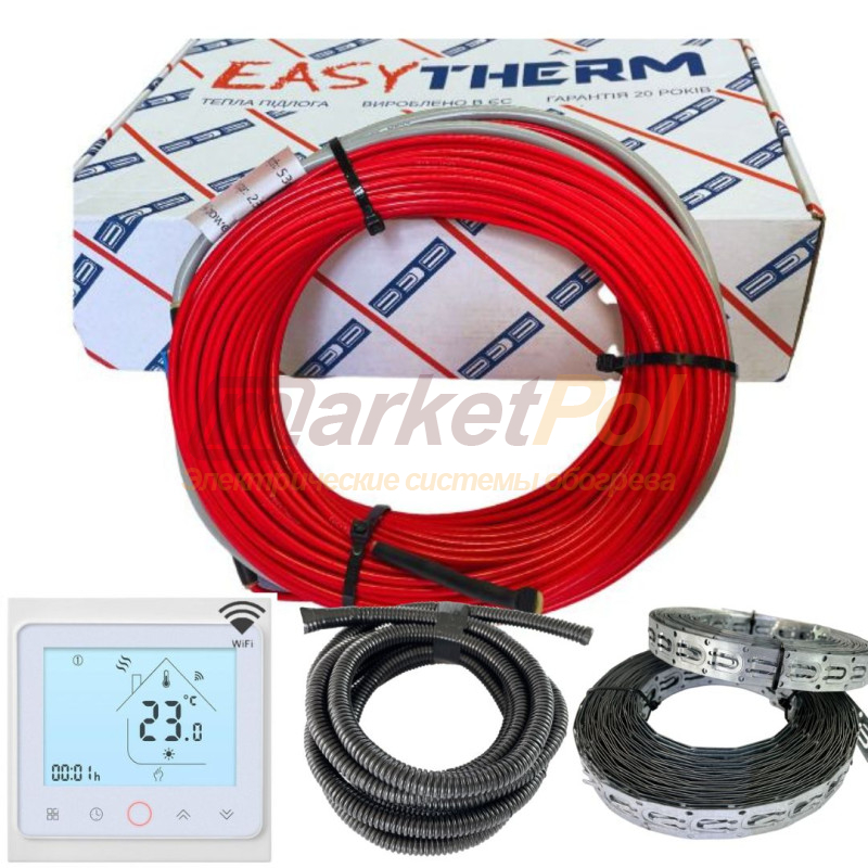 Тепла підлога easyTherm EC18 + програмований Wi-Fi регулятор. Комплект гріючого кабелю у стяжку і під плитку EC 18 до 1м²/144Вт