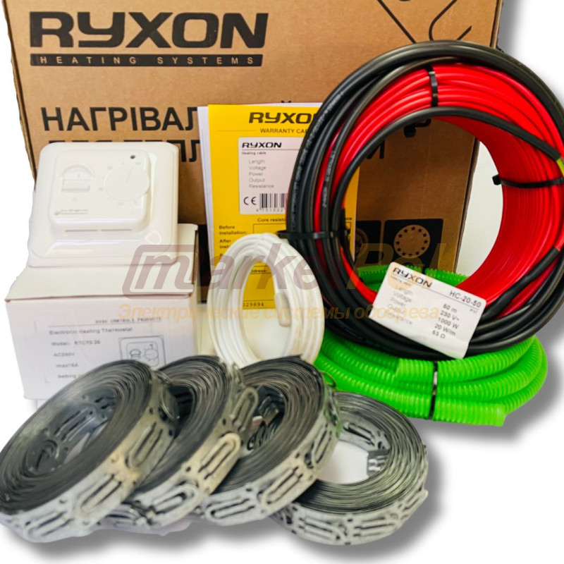 Комплект теплої підлоги нагрівальний кабель Ryxon , 20 W + терморегулятор EcoReg М5.17 HC20