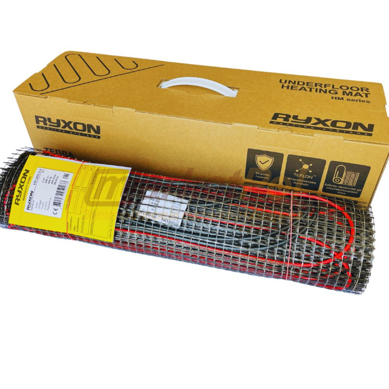 Комплект теплої підлоги нагрівальний мат Ryxon HM 200 W/m² з механічним терморегулятором HM 200 + Ecoreg M5.17
