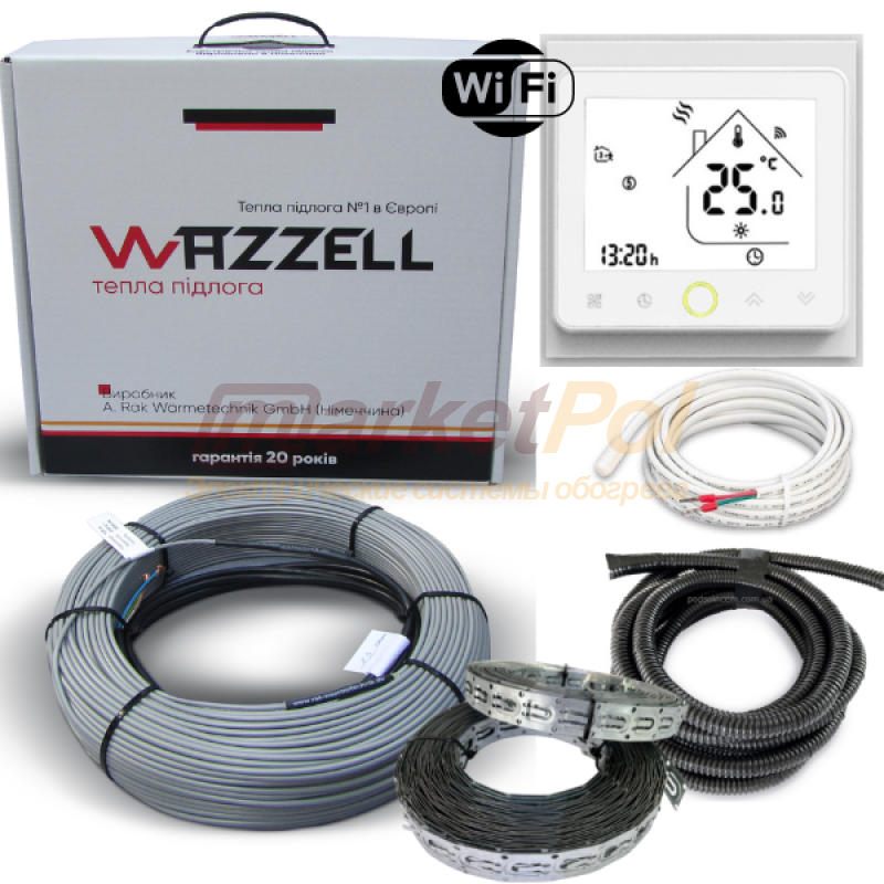 Комплект теплої підлоги нагрівальний кабель WAZZELL EASYHEAT з програмованим терморегулятором EASYHEAT 20 + EcoTerm PRO WiFi